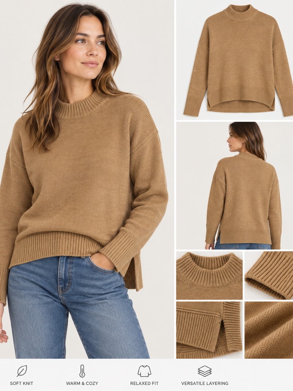 lululemon athletica Cropped High-Neck Sweater in Camel Brown